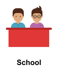 Poster - school, male, desk color icon illustration on transparent background