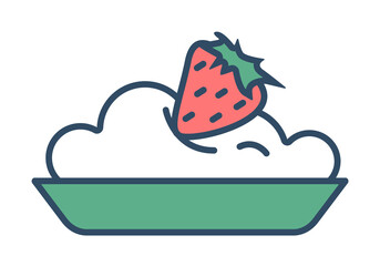 Poster - ice cream with strawberries in plate colored dusk style icon illustration on transparent background