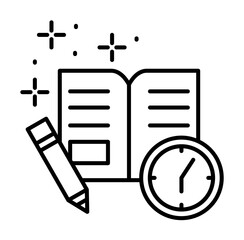 Sticker - Clock pencil notebook icon illustration on transparent background