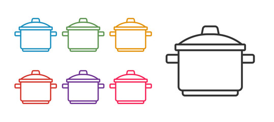 Sticker - Set line Cooking pot icon isolated on white background. Boil or stew food symbol. Set icons colorful. Vector