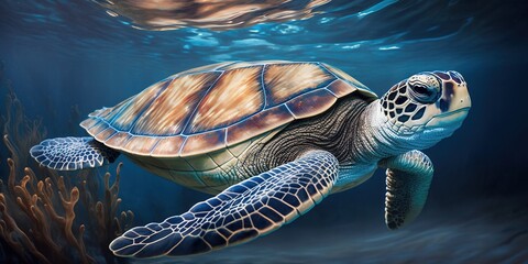 Wall Mural - a turtle swimming in the ocean Generative AI
