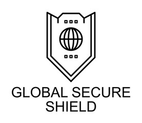 Poster - global secure shield outline icon illustration on transparent background
