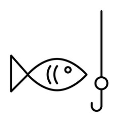 Poster - fish and hook outline icon illustration on transparent background