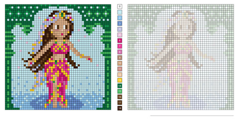 Wall Mural - pixel vector illustration, a girl dancing an oriental dance, mosaic, embroidery, coloring by cells for the development of children and adults, the development of counting, logic, motor skills and imag