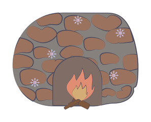 Canvas Print - Fireplace, winter colored icon illustration on transparent background