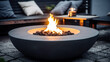 cozy outdoor seating area featuring soft, plush cushions and a warm, inviting fire pit, Generative AI