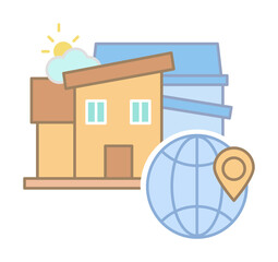 Poster - Houses global location icon illustration on transparent background