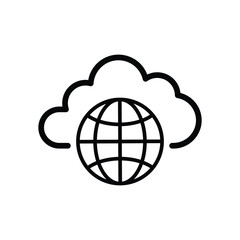 Fototapete - black thin line globe with cloud like global data. linear trend modern graphic logotype stroke design infographic element isolated on white.
