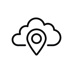 Fototapete - simple black thin line cloud with pin point icon. linear trend modern logotype graphic stroke design web element isolated on white. concept of info or content share badge or global database pictogram