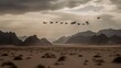 A formation of vultures circling above a desert landscape Generative AI
