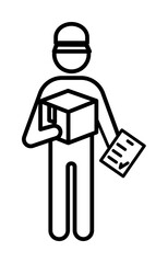 Poster - postal worker with parcel outline icon illustration on transparent background