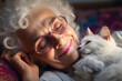 sweet old lady sleeping with her cat. generative ai