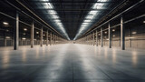 Fototapeta Do przedpokoju - Empty warehouse for storage and distribution centers. Generative AI.