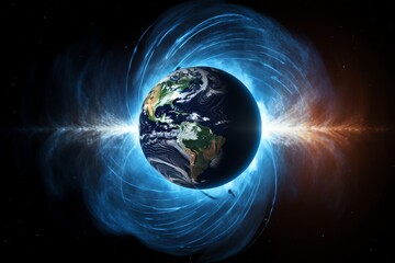 Wall Mural - earth's magnetic field in outer space. generative ai