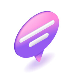 Poster - 3d isometric. cartoon icons, pink purple speech bubble for text. notification concept. chat message.