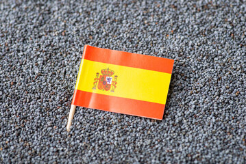 Poster - Flag of Spain in poppy seed. Growing poppy seed in Spain country concept