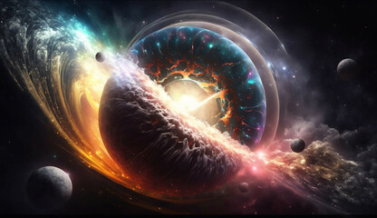 cosmic fantastic universe planet explosion view new quality universal colorful stock image illustration design, generative ai