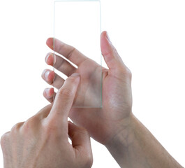 Canvas Print - Cropped hands of person touching futuristic mobile phone