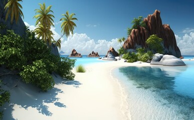  beach panorama, Palms on empty tropical sand beach, Summer tropical Beach, vacation background