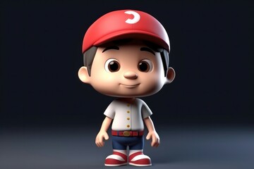 3D cartoon cute baseball player kid. Generative AI