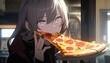 anime cartoon girl eating pizza