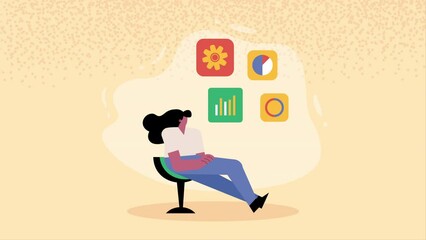 Poster - young business woman seated animation