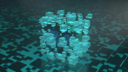 Poster - 3d rendering of the abstract abstract background of their cubes and an array of cubes of different s