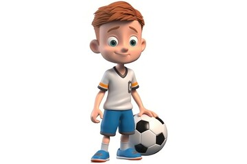 3D cartoon cute soccer player kid. Generative AI