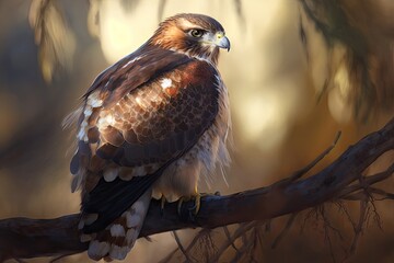 Sticker - hawk sitting on a tree branch in a natural setting. Generative AI