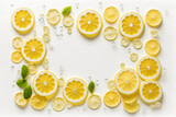 Fototapeta Tulipany - Lemon slices border on pale background