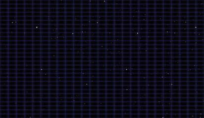 Leinwandbilder - Abstract Retro Background with Neon Purple Grid. Wireframe Lines on Dark Sky with Stars. Digital Y2k Metaverse Illustration