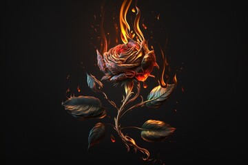 Wall Mural - realistic flame effect on a dark backdrop, with a rose petal in flames for aesthetic impact. generat