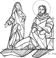 Hand drawn illustration of Martha and Mary.