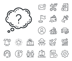 Poster - quiz chat bubble sign. salaryman, gender equality and alert bell outline icons. question mark line i