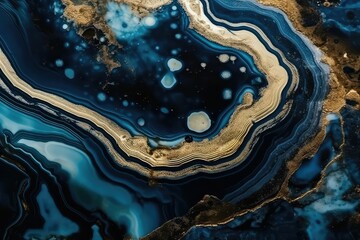 Wall Mural - Blue and Gold Swirled Agate, Fabric Pattern, Clothing Pattern Generative AI