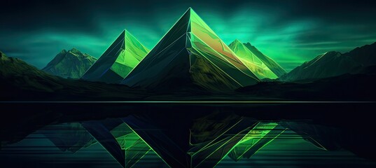 Wall Mural - Geometric Shapes in Neon Green, Background Image with Space for Text Generative AI