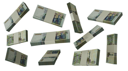 Aufkleber - 3D rendering of stacks of Algerian dinar notes flying in different angles and orientations isolated on transparent background