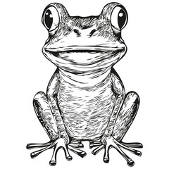 Wall Mural - frog logo, black and white illustration hand drawing toad