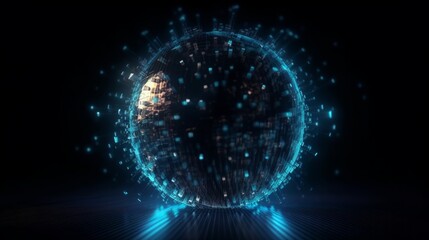 Aufkleber - Abstract round blue sphere light bright glowing from rays of energy and magic waves from particles and dots. Generative ai