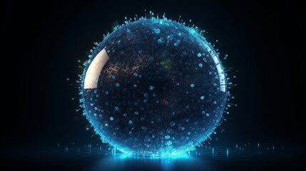 Aufkleber - Abstract round blue sphere light bright glowing from rays of energy and magic waves from particles and dots. Generative ai
