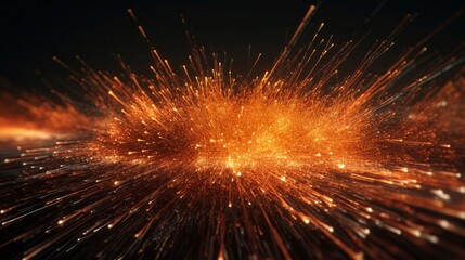 Poster - Abstract orange particles of optical fiber 3d illustration. Generative ai