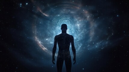 Poster - ?yber space concept of glowing astral body silhouette neural network AI generated art