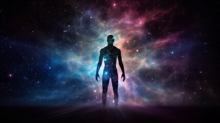 Poster - ?yber space concept of glowing astral body silhouette neural network AI generated art