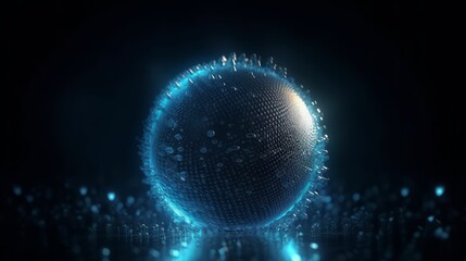 Aufkleber - Abstract round blue sphere light bright glowing from rays of energy and magic waves from particles and dots. Generative ai