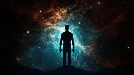 Poster - ?yber space concept of glowing astral body silhouette neural network AI generated art