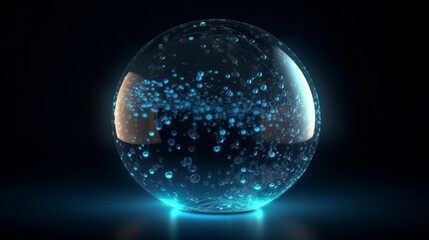 Aufkleber - Abstract round blue sphere light bright glowing from rays of energy and magic waves from particles and dots. Generative ai