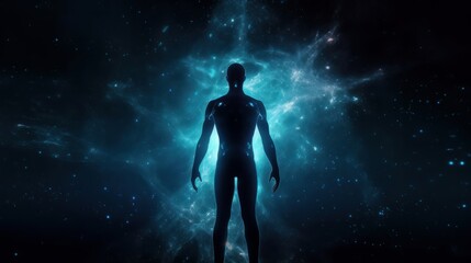 Poster - ?yber space concept of glowing astral body silhouette neural network AI generated art