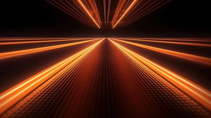 Poster - Orange glowing speed lines on black background. Generative ai