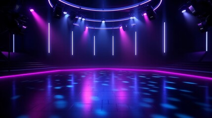 Poster - Product showcase spotlight background. Clean photographer studio. Abstract blue background with rays of neon light, spotlight, reflection on water. Generative ai
