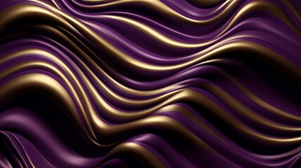 Poster - Wavy Golden and Purple Metallic 3D Background. Generative ai